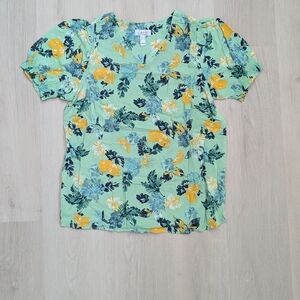 Denim&Co Green Floral Short Sleeve Top - Size Small NWOT